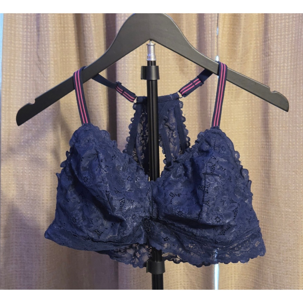 Aerie Lace Racerback Wireless‎ Bralette Women's Size XL Blue Pink